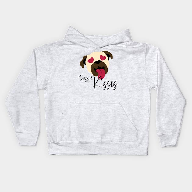 Pugs and Kisses Dog Valentine Kids Hoodie by Punderstandable